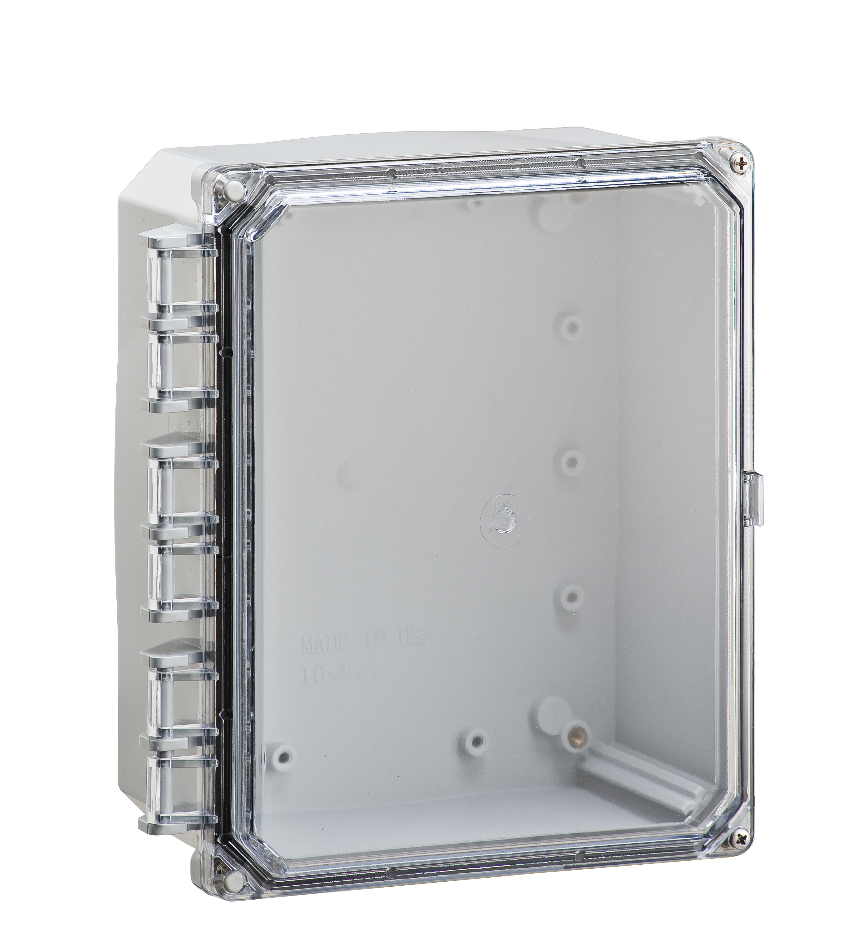 Integra Wallmount Enclosure; 10" x 8" x 4"; Polycarbonate; Transparent Cover; Hinge/Screw Connection; NEMA 4X